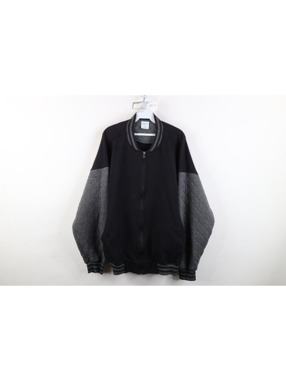 Vintage 90s Quilted Full Zip Track Jacket Mens Size XL Black Gray Distressed